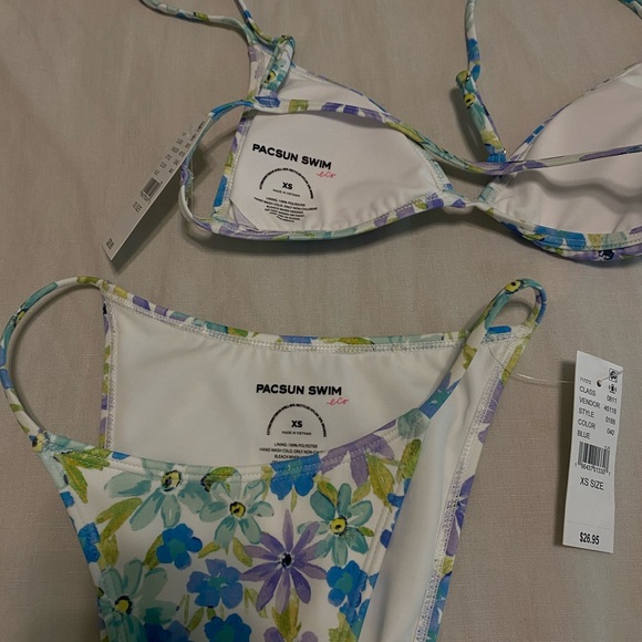 Pac Sun Eco Blue Floral Icon High Cut Bikini - top and bottom - Picture 4 of 4
